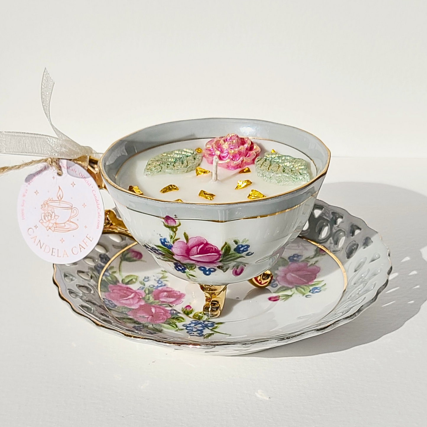 Blushing Willow | Hand Painted Napco Vintage Teacup Candle