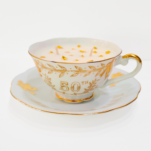 Sun Kissed | 1982 Lefton China 50th Anniversary Vintage Teacup Candle