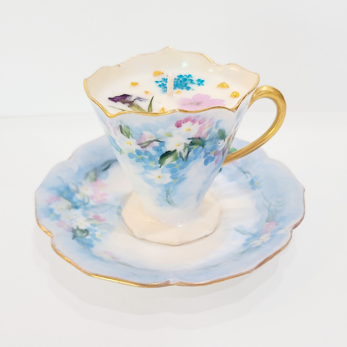 French Meadow | Early 1900's Hand Painted Unique Antique Teacup Candle