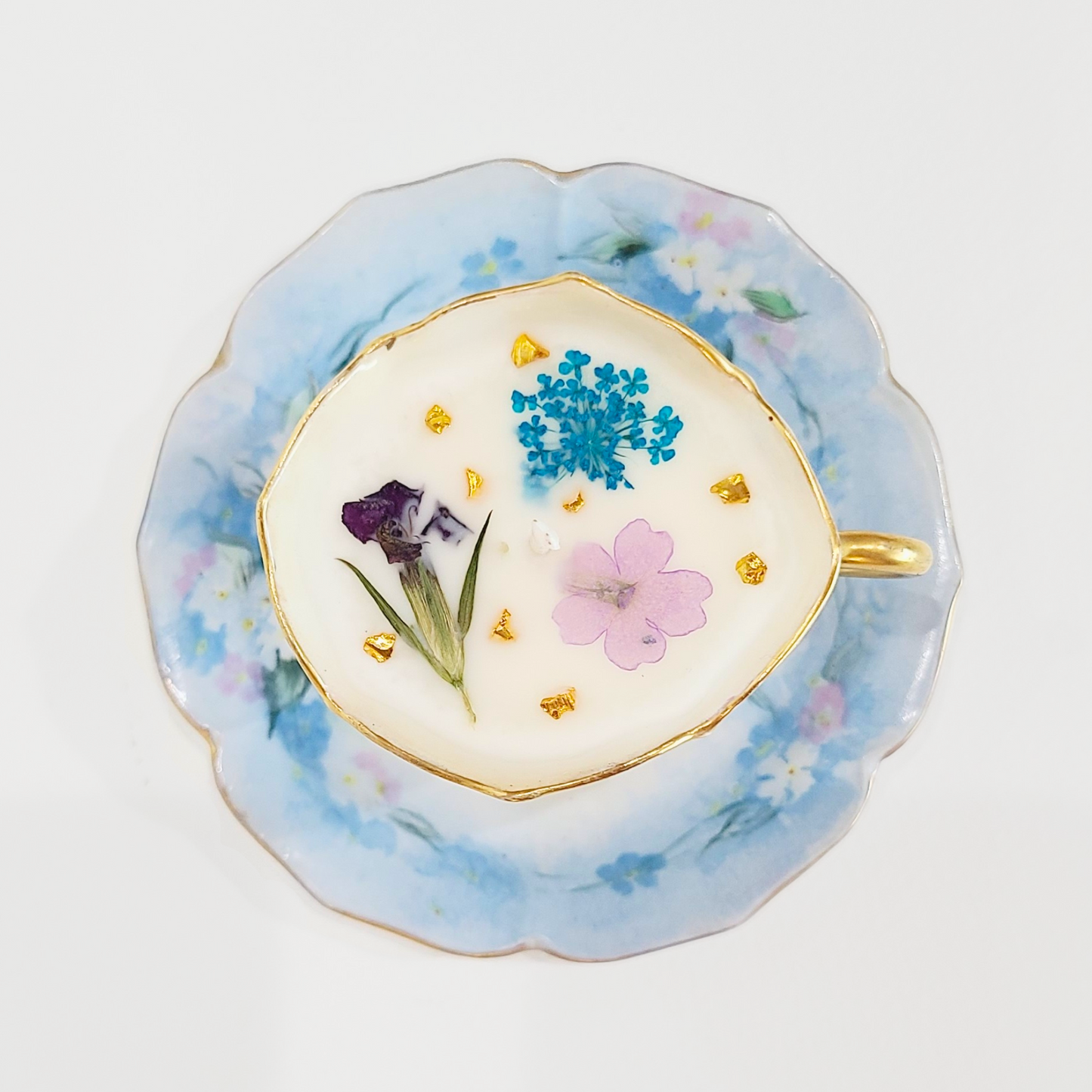 French Meadow | Early 1900's Hand Painted Unique Antique Teacup Candle