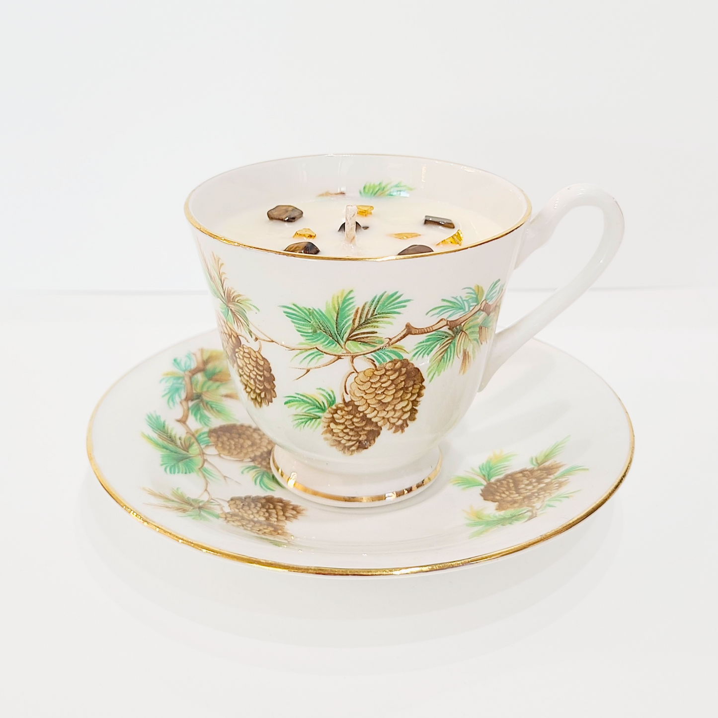 Autumn Spice | Vintage Pinecone English Clarence Bone China Teacup Candle