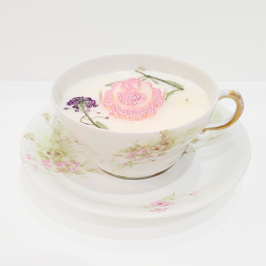 Blushing Willow | 1960's Theodore Haviland France Vintage Teacup Candle