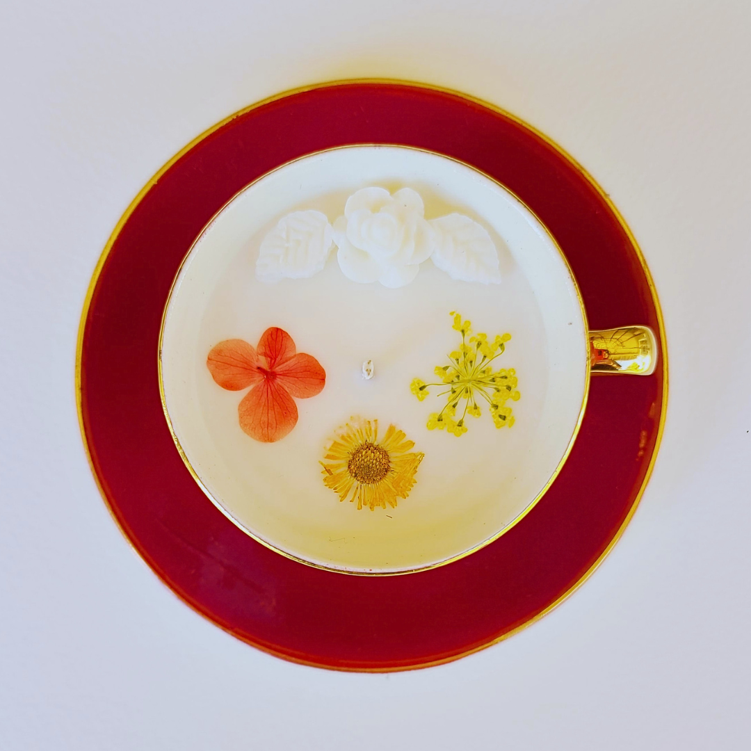 Vintage Noritake teacup candle top view by Candela Cafe